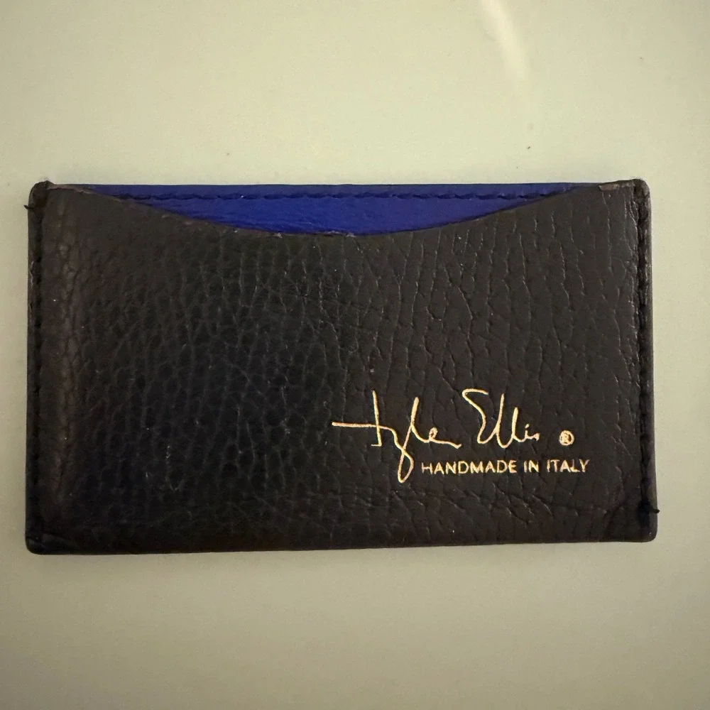 Tyler Ellis Wynn Credit Card Holder Black Raven Pebbled Leather Handmade Italy